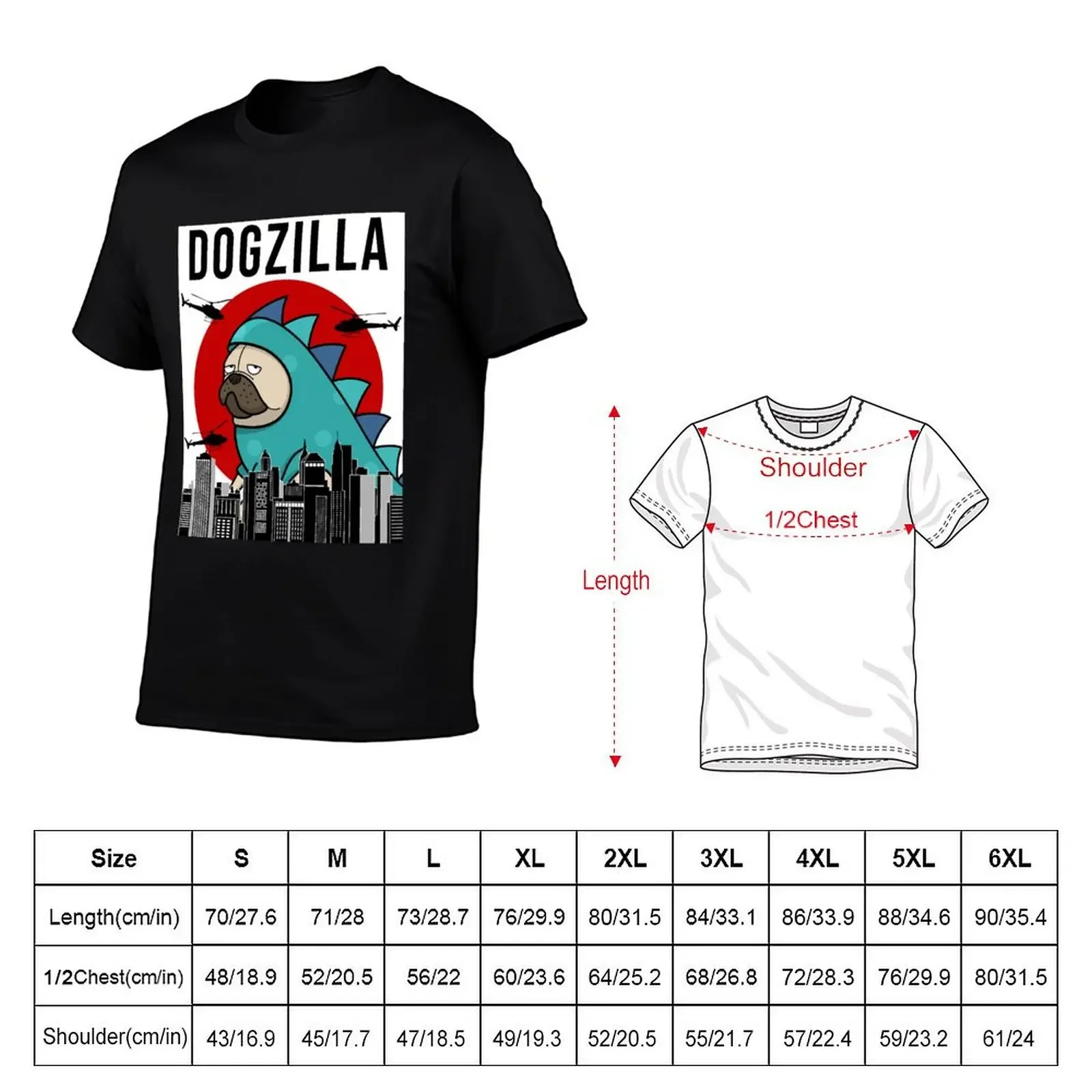 Pug Dogzilla Funny Dog Japanese T-Shirt topping funny meme t-shirts anime t shirts plain white t shirts men