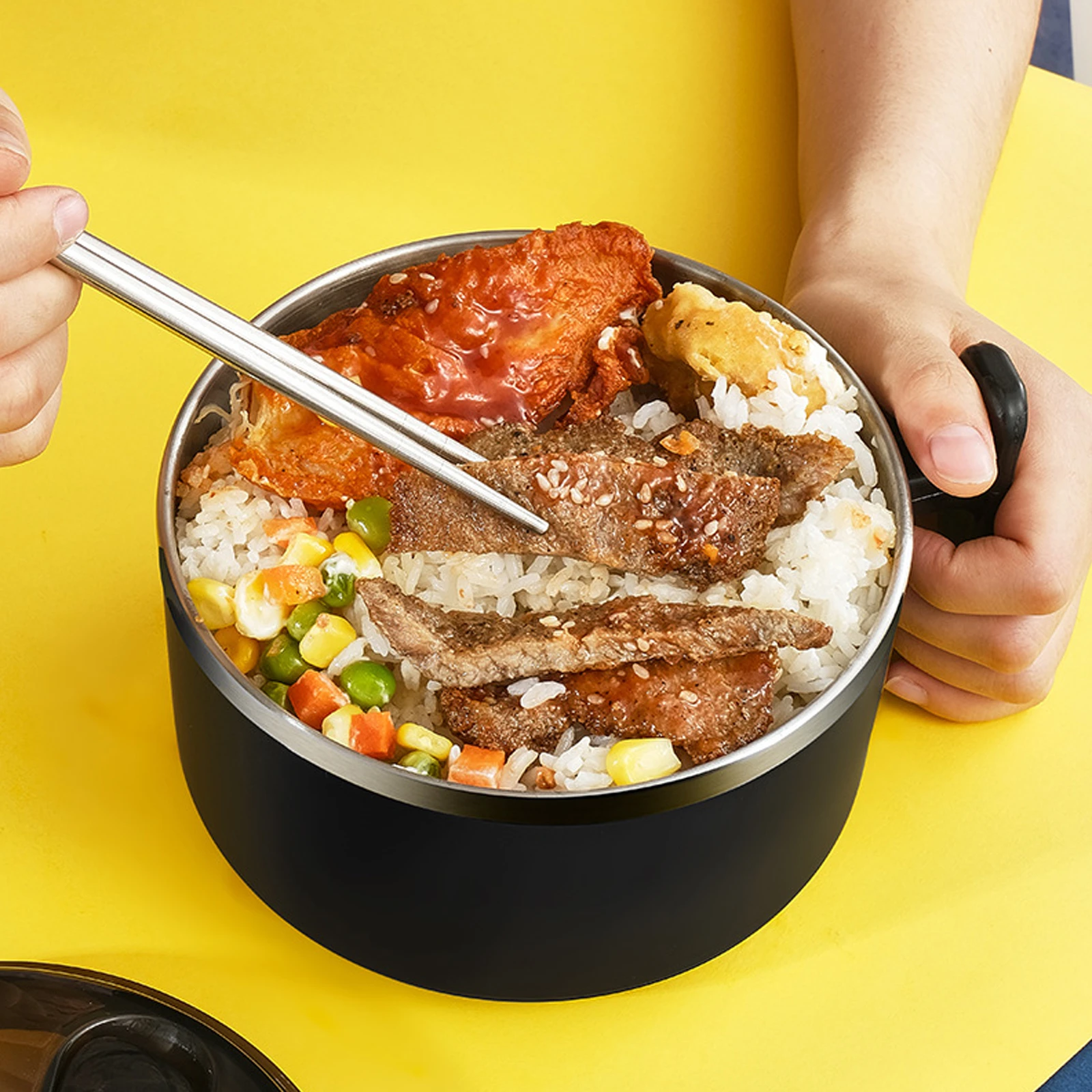 

Stainless Steel Noodle Large Capacity Rice Bowl Handle Lid Heat Insulation Food Soup Container Kitchen Supplies Bowl For Camping