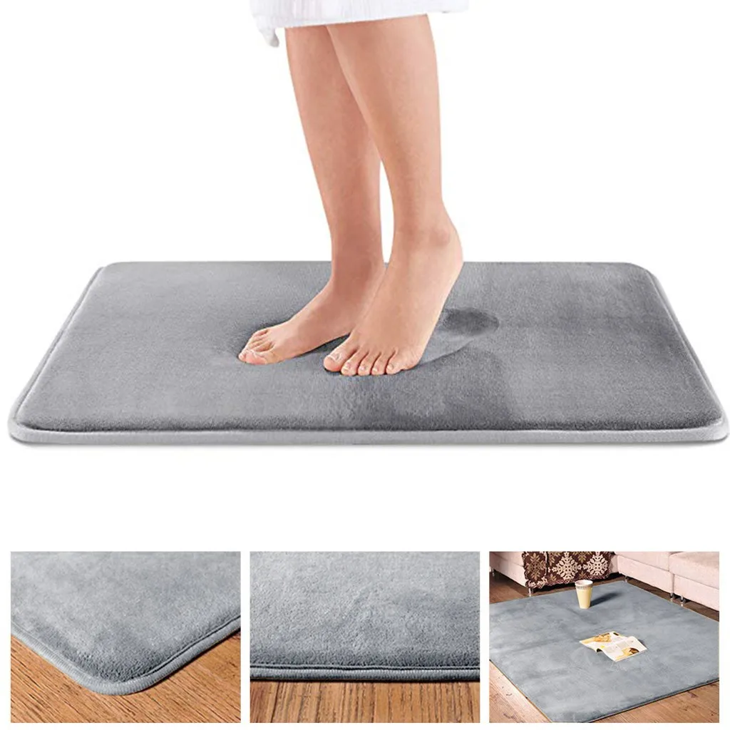 1PCs Bathroom Door Mat Solid Anti Slip Strong Absorbent Doormat Machine Washable Coral Fleece Sponge Carpet Foot Rug 42 x 22 in