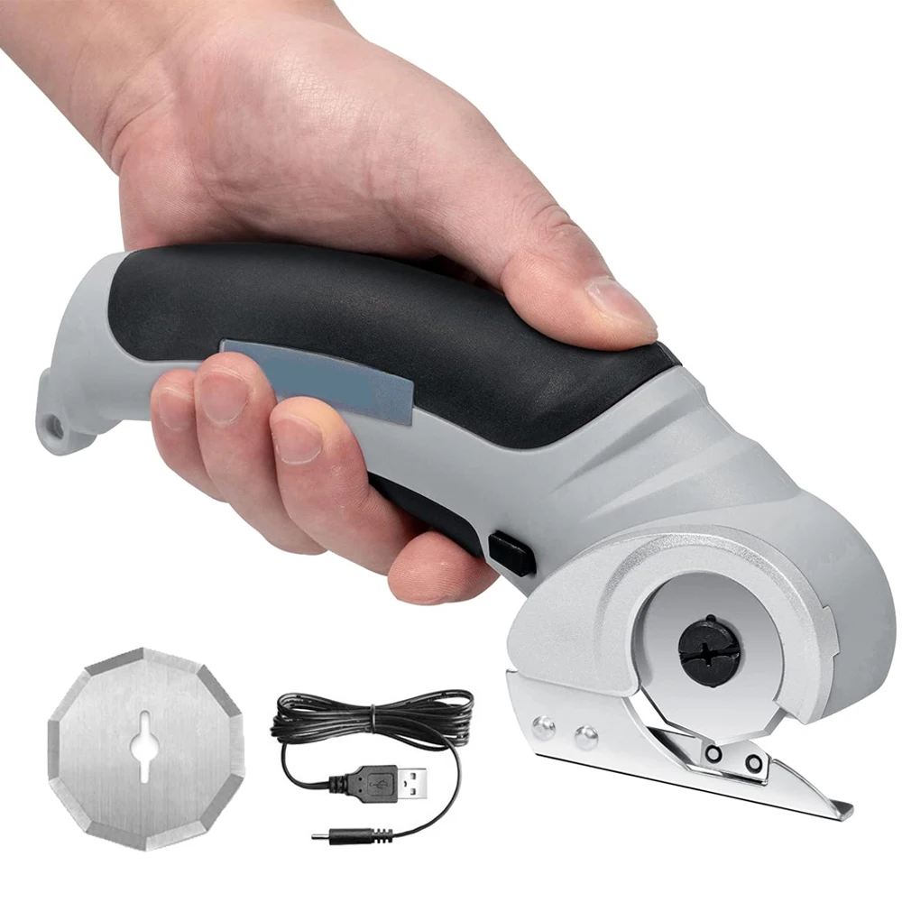 Cordless Electric Scissors Cardboard Cutter with Safety Lock 4.2V Electric Mini Cutter Rechargeable Rotary Cutter for Leather