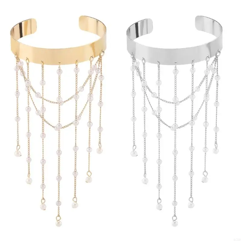 اللؤلؤ النسائي Fringe Arm Jewelry Systlish Exotic Open Bangle Accessory H7ef