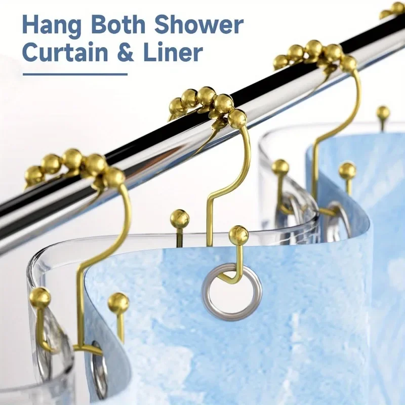 

12 Pack Rust Proof Metal Shower Curtain Hooks Double Glide Curtain Rings for Bathroom Shower Rods