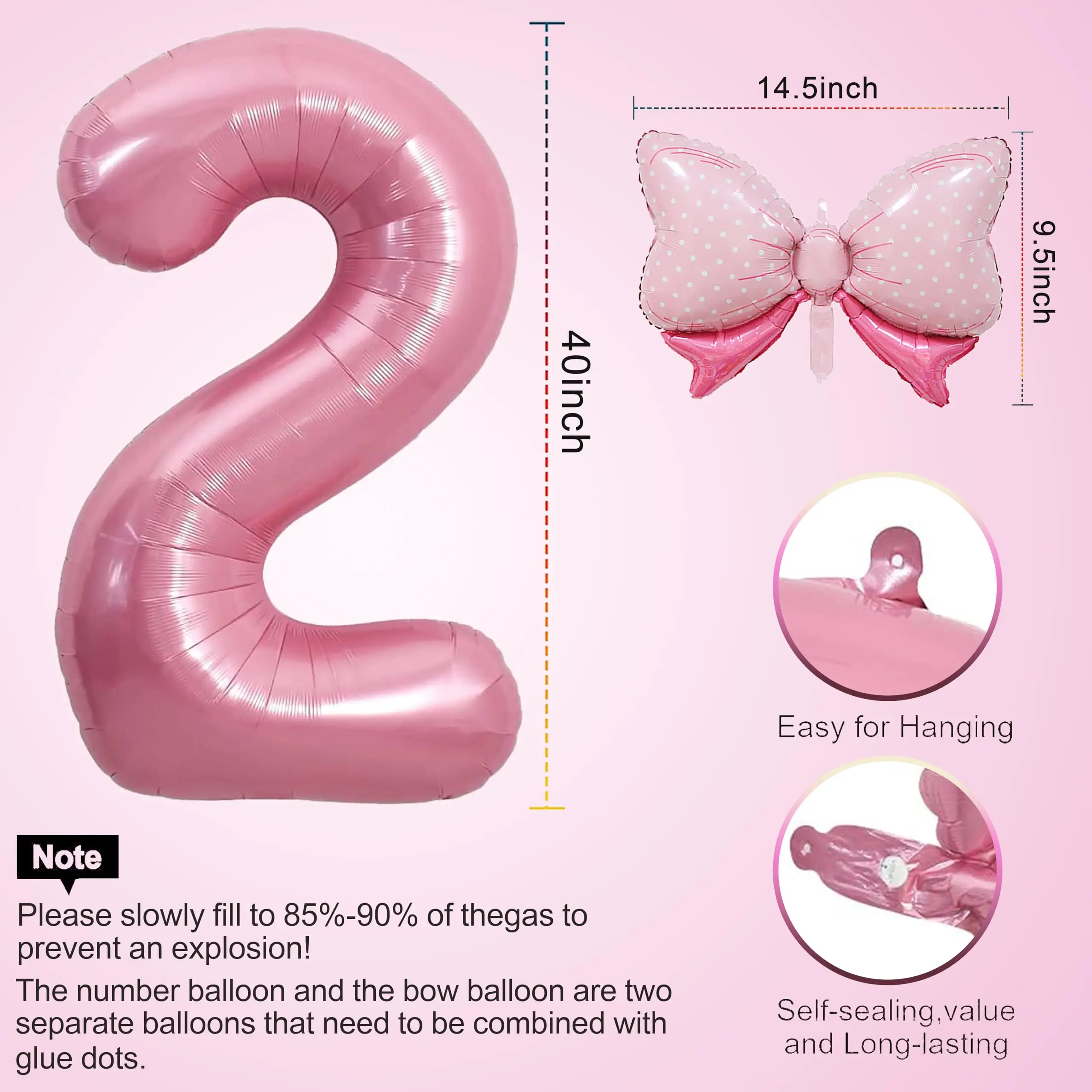 2 szt. 40-calowy zestaw balonów foliowych Macaron Pearlescent Pink Numbers Mini Size Bow Balloons dla chłopców i dziewczynek Dekoracja urodzinowa — zdjęcie 7