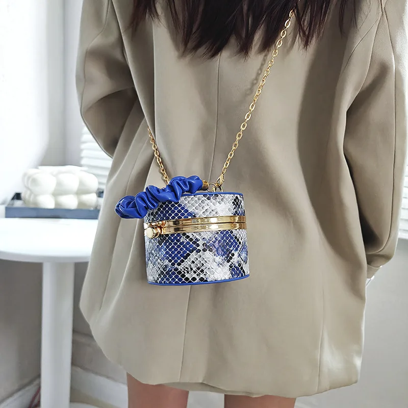 Mini Cute Serpentine PU Leather Box Shoulder Bag Handbags and Purses Designer Women 2024 Y2K Korean Fashion Chain Crossbody Bag