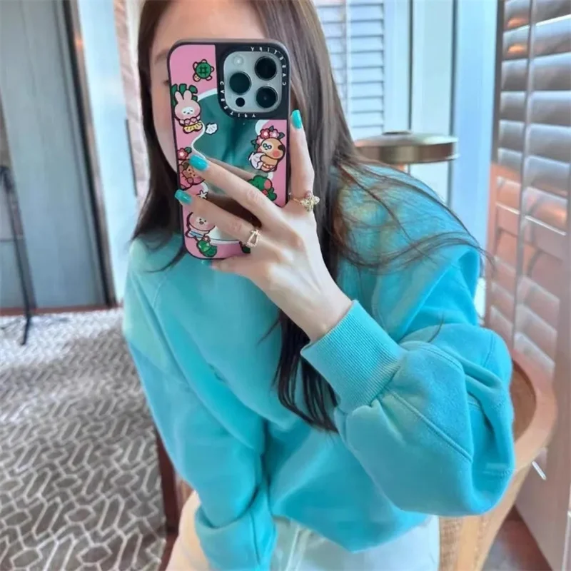 가을 여성 자수 루즈 후드티 봄 여성 라운드넥 스포츠 셔츠 탑 한국 여성 신상 긴팔 스웨트셔츠