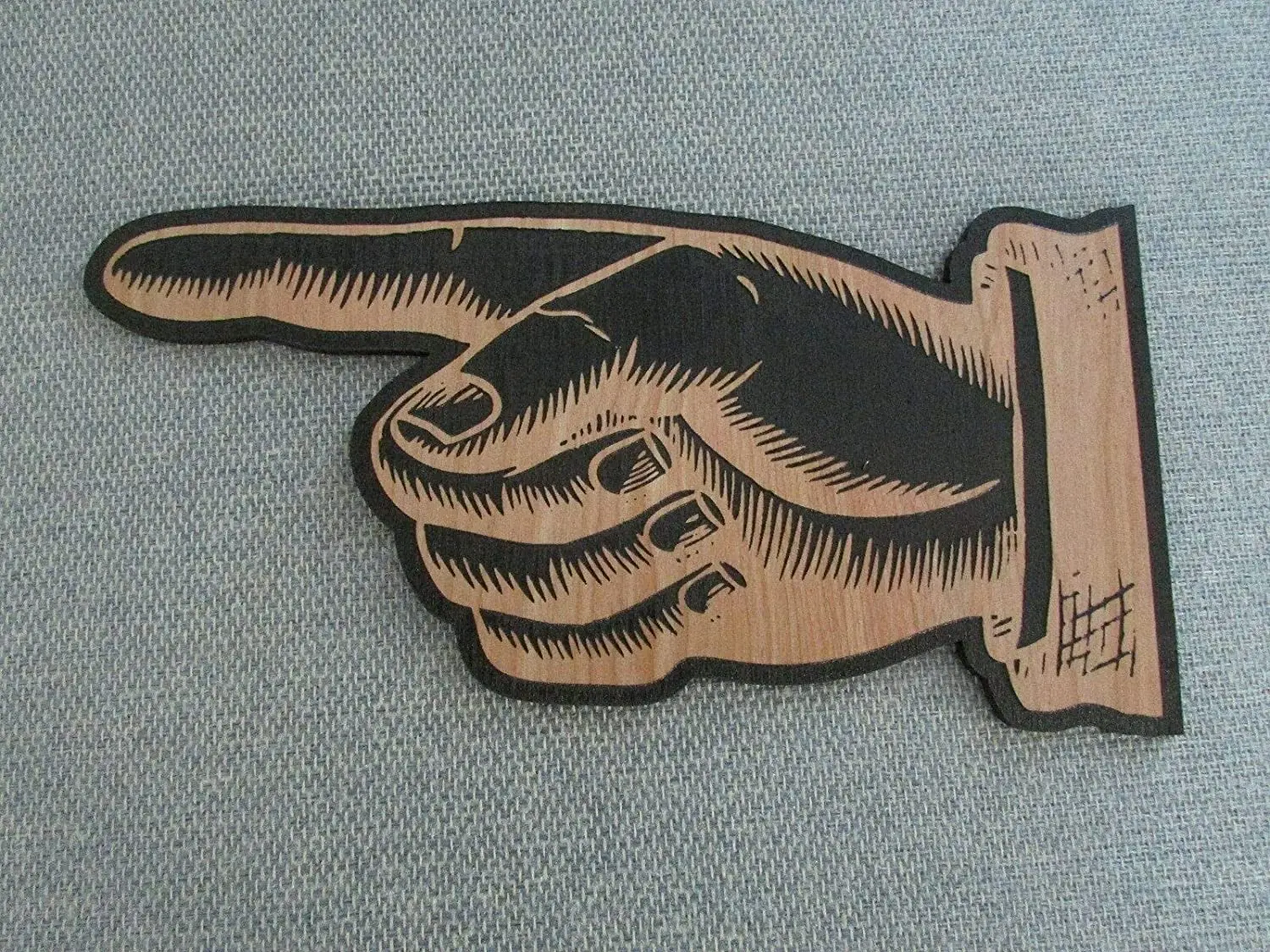 Big Left Pointing Finger Wood Wall Sign Man Cave Art 12x8inch