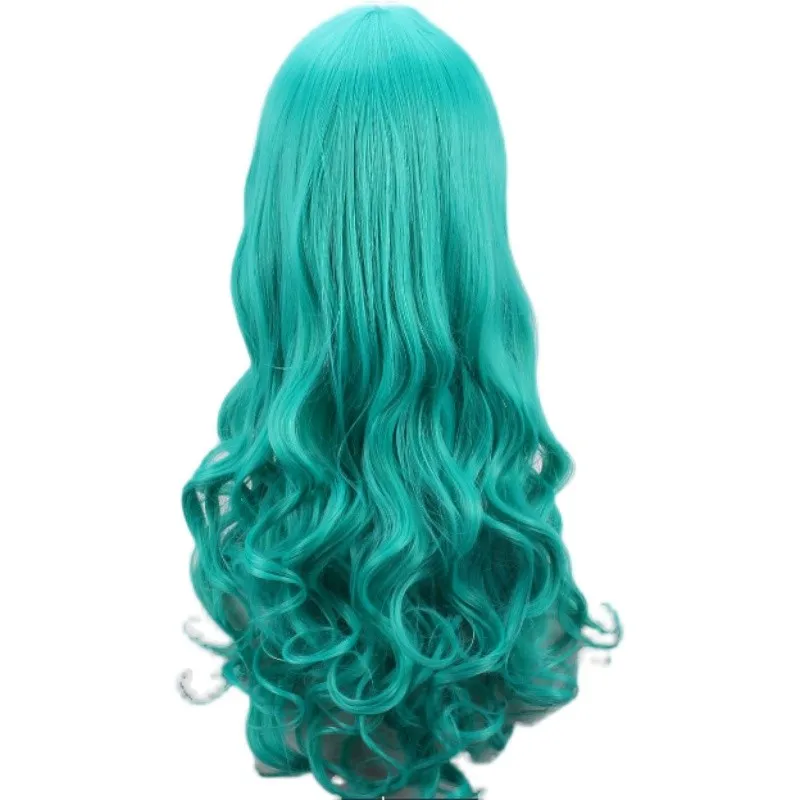 Kaiou Michiru Wigs Sailor Neptune Long Green Curly Heat Resistant Synthetic Hair Cosplay Costume Wig + Wig Cap