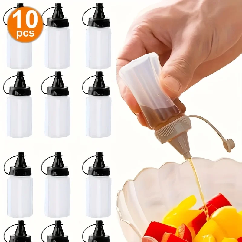 10 Jam Squeeze Bottles, Salad Dressing Bottles, Durable Plastic, Reusable, Deep Threaded Design, Suitable for Squeezing Sauces, Outdoor Barbecue, Picnics, Portable Seasoning, Etc., Valentine's Day