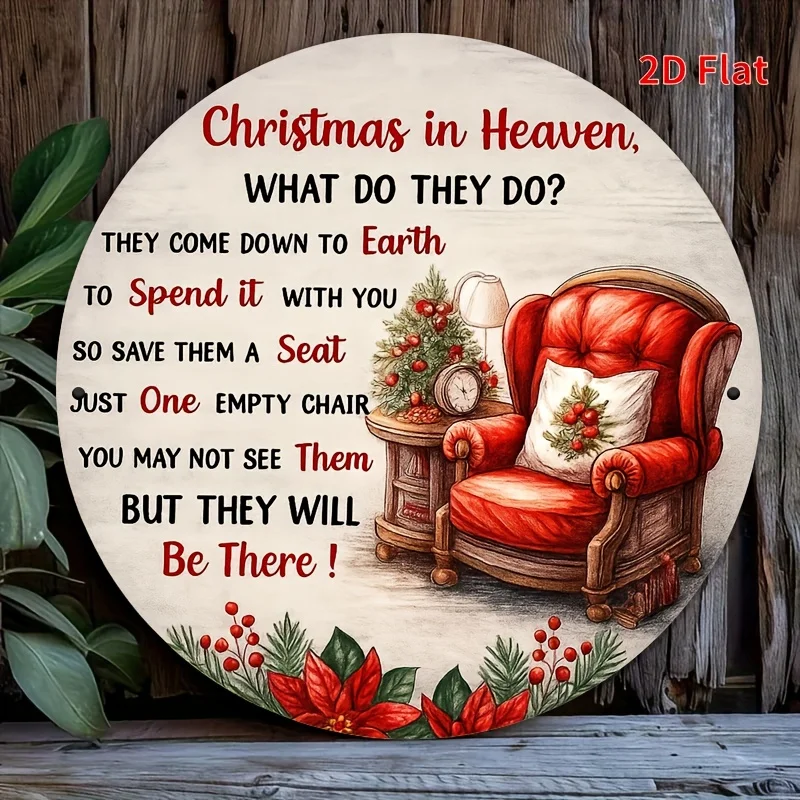 2D Flat - A 2D Flat Metal Plaque for Christmas in Heaven, Featuring a Red Armchair, Poinsettias, And The Poem 'What Do They Do i