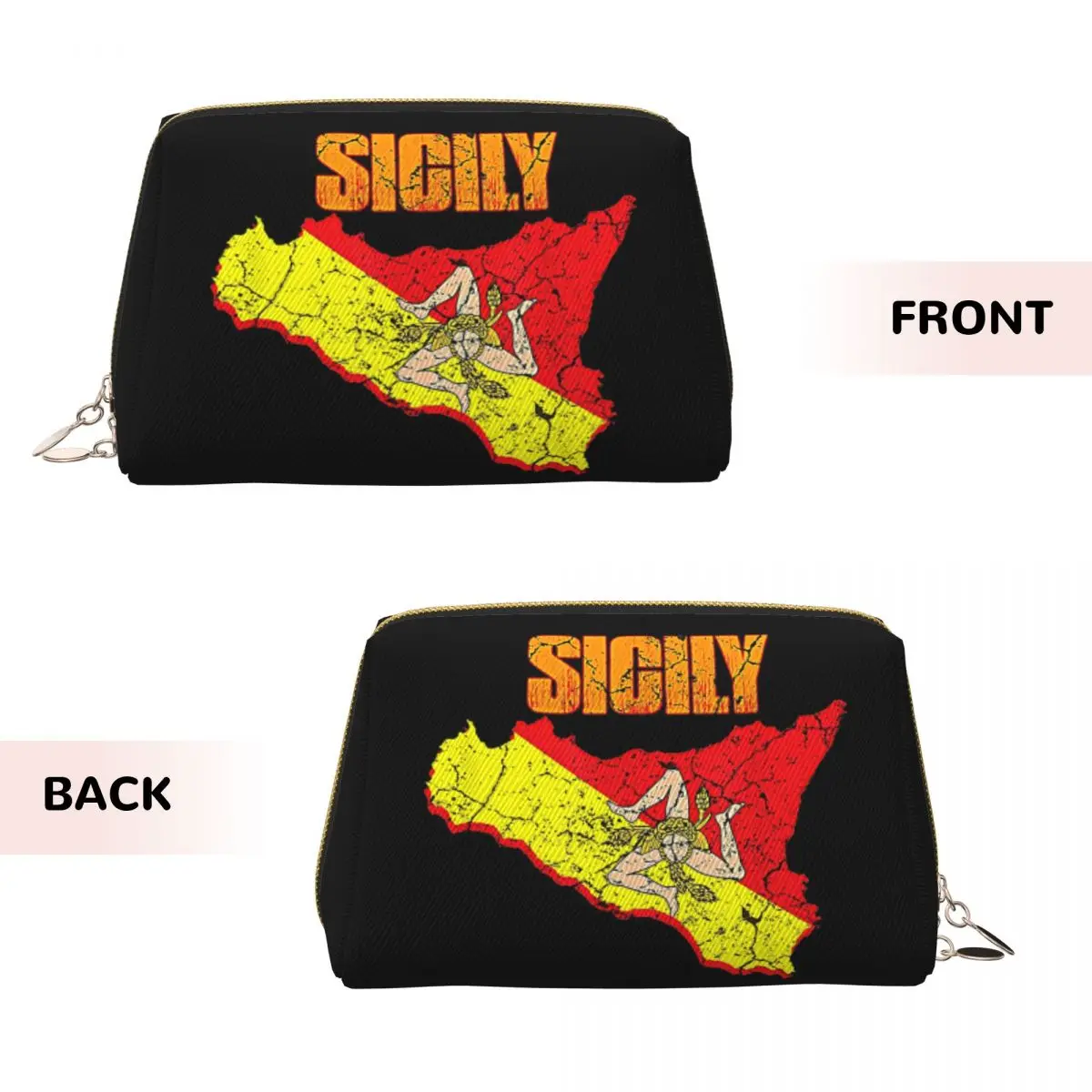 Sicily Trinacria Italy Sicilian Flag Women Cosmetic Bag Travel Makeup Organizer Pouch Toiletry Storage Dopp Kit Box