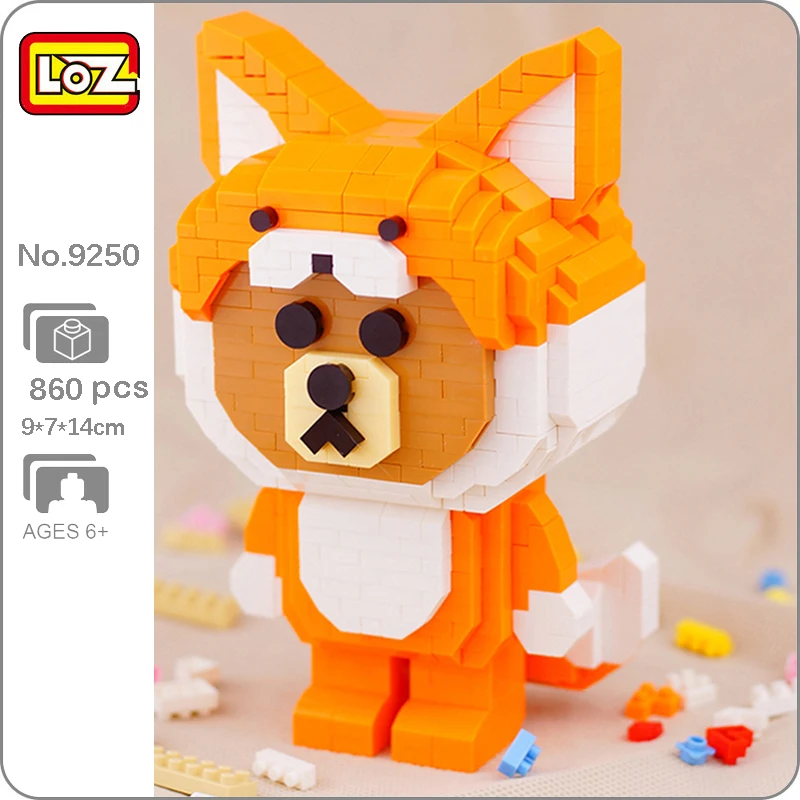 

LOZ 9250 Animal Brown Bear Cosplay Orange Fox White Tail Pet Doll 3D Mini Diamond Blocks Bricks Building Toy For Children No Box