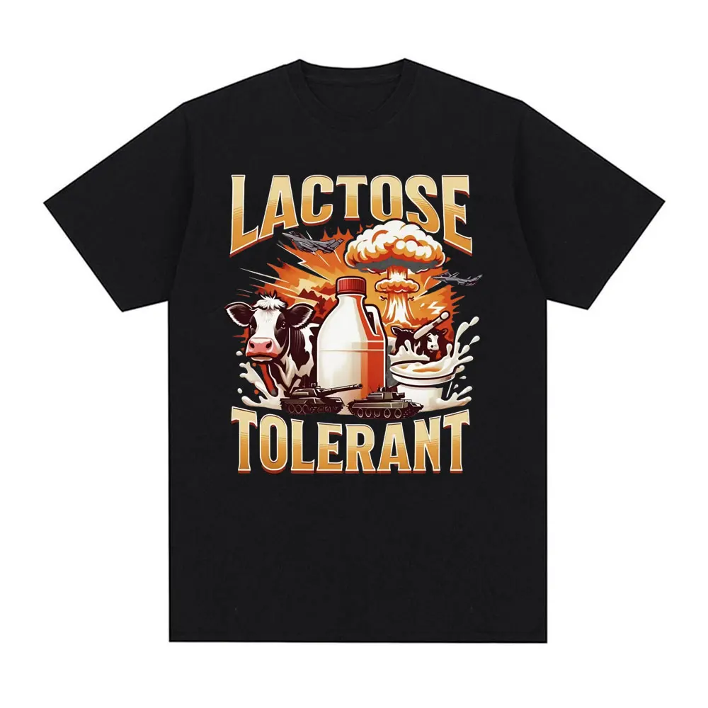 Lactose Tolerant Funny Meme Tee Shirt Men's Women's Clothing Y2k Vintage Graphic T-shirt Casual Pure Cotton Short Sleeve T Shirt