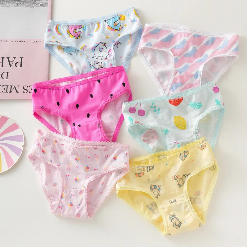 12 Pcs/Lot Cotton Panties Girls Kids Short Briefs Children Underwear Child Cartoon Shorts Underpants Lace Panties Cute 2024 New