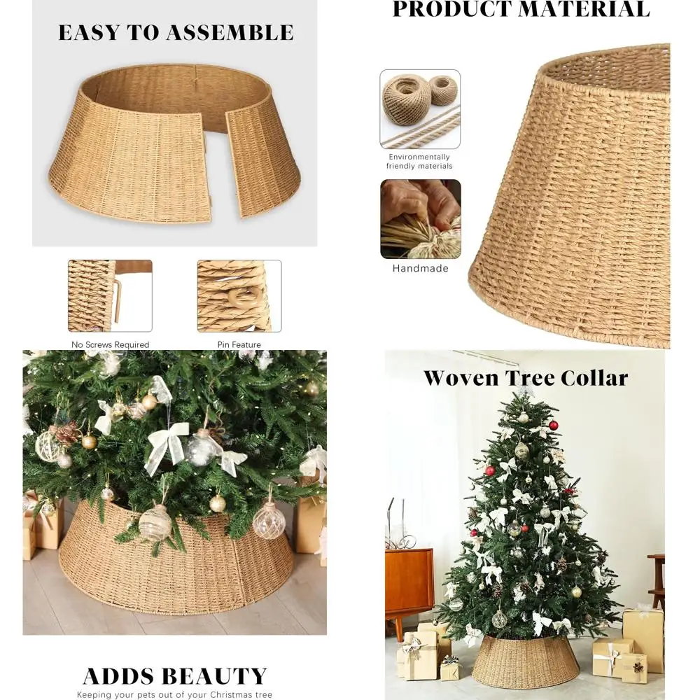 

Natural Wicker Christmas Tree Skirt - Rustic Farmhouse Style, Basket Base Cover for Artificial Trees, Sturdy and Odor-Free