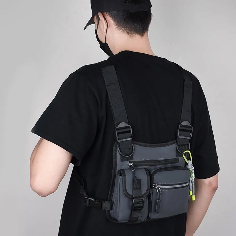 Oxford Cloth Men Chest Bag Large Capacity with Reflective Stripes Man' s Vest Bag Multi Pocket Phone Pack