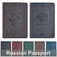 Genuine Leather Passport Cover Designed For Russian Federation Crazy Horse Leather Card Holder Business Bilingual Passport Case
