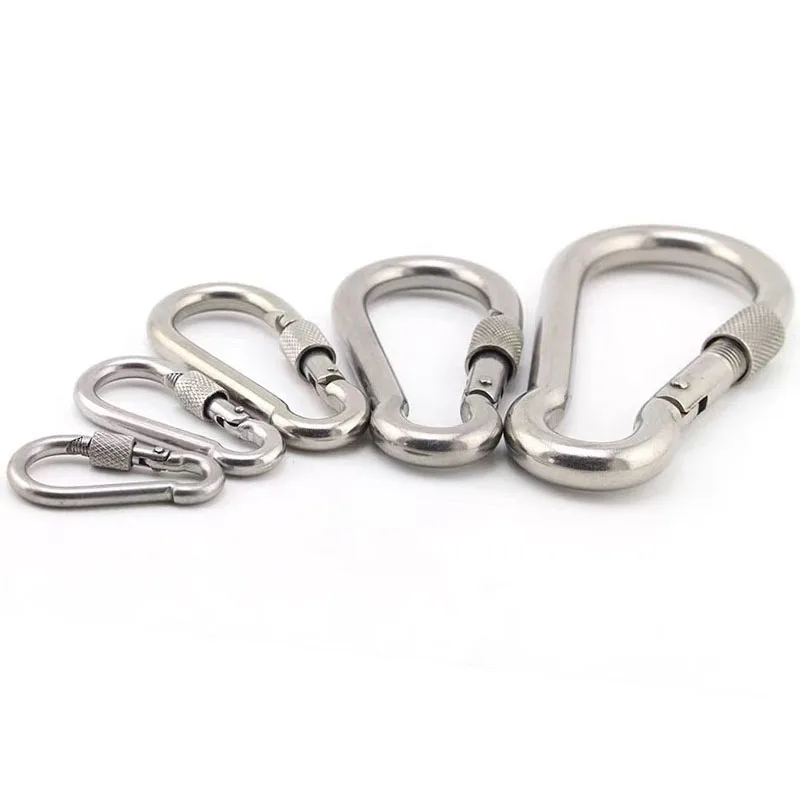 Quick Link Locking Carabiner 304 Stainless Steel Carabiner Clip Heavy Duty Safety Hooks for Gym Equipment Hiking Camping Buckle