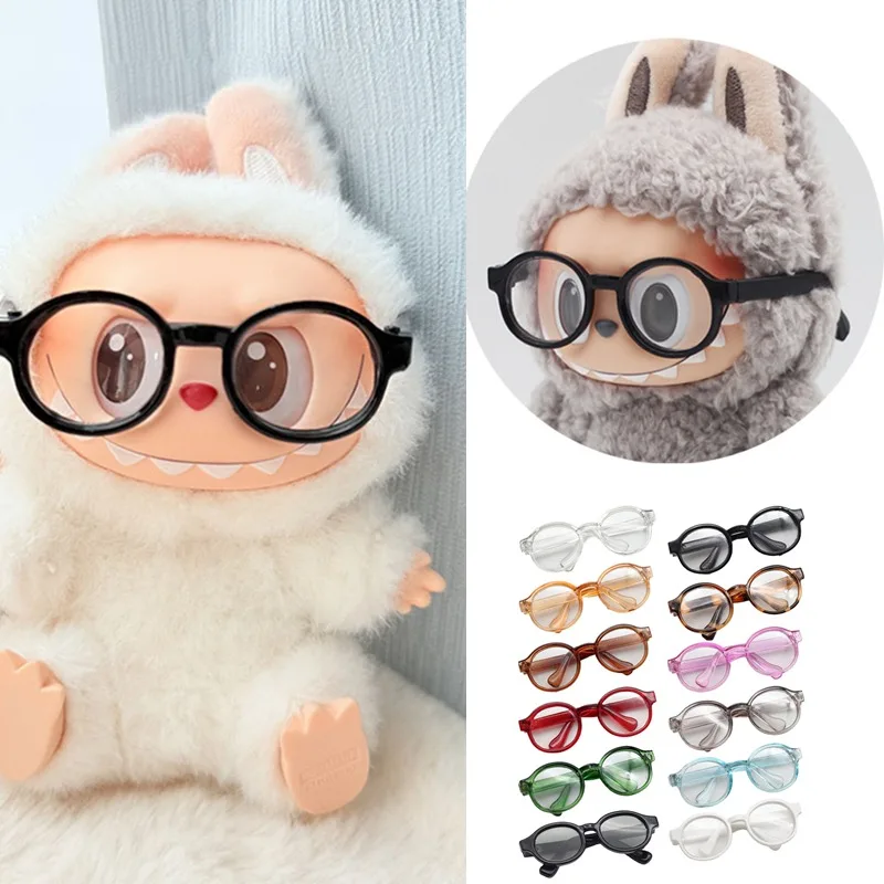 

Подходит для плюшевой куклы labubu 15-17 см, милые прозрачные пластиковые очки, аксессуары для одежды, кукольные мини-солнцезащитные очки