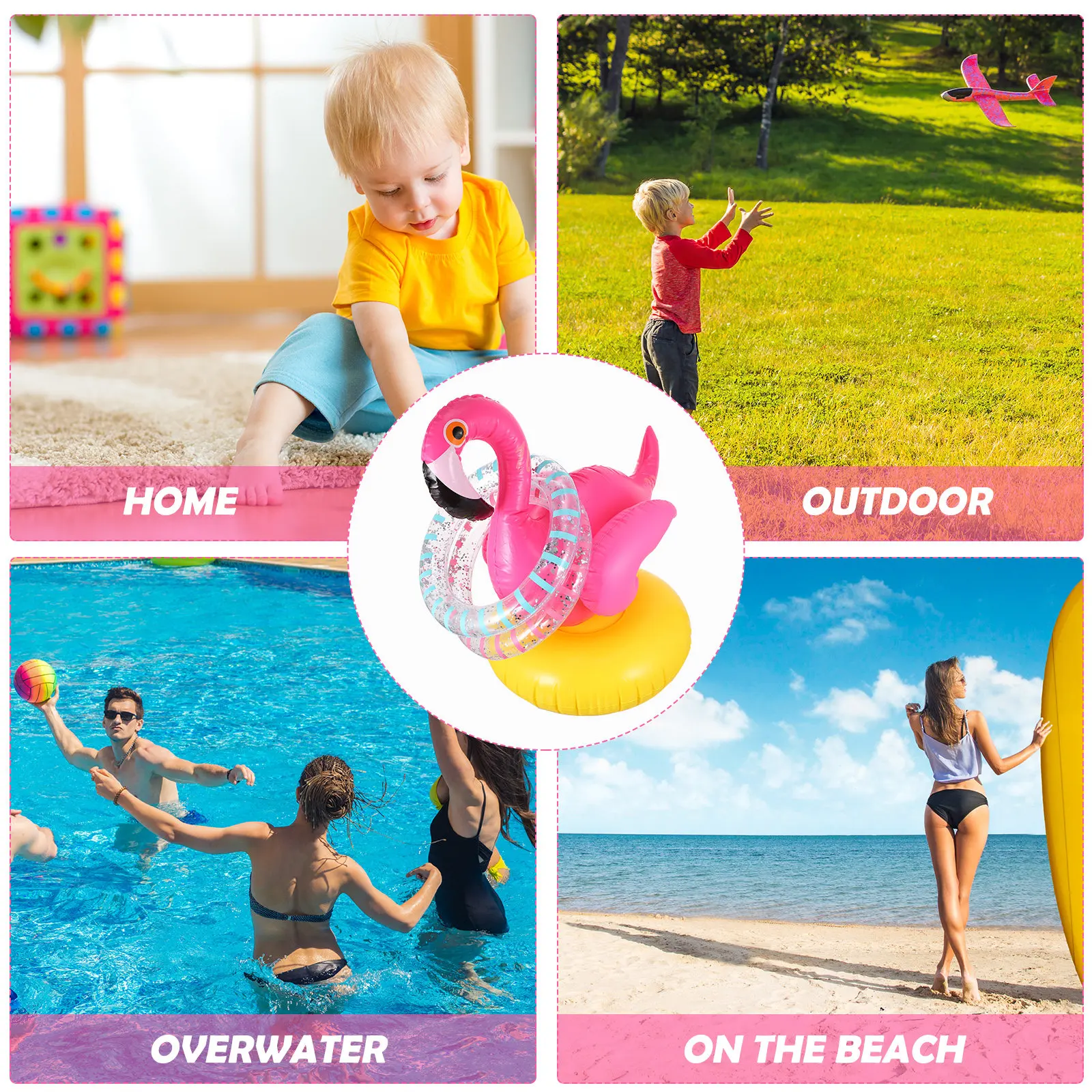 1Set Flamingo Shaped Inflatable Tossing Ring Set Easy Inflate Portable Pool Game Supply for Summer Parties Beach Play