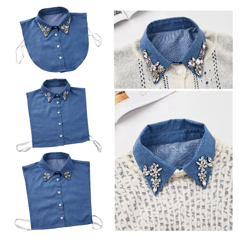 

Удобный джинсовый воротник со стразами, съемный воротник, сверкающий джинсовый воротник со стразами и регулируемыми ремнями для женщин