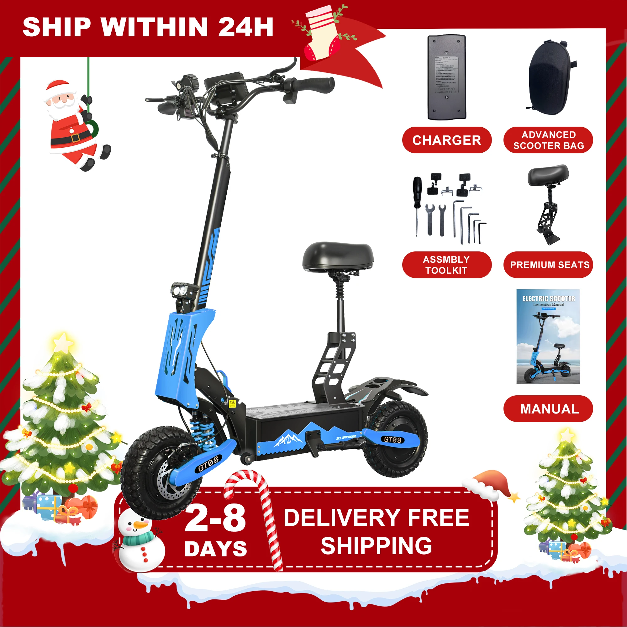 

Electric Scooters With Seat 5600W Dual Motors 46MPH Sports Scooter Electric Adults Hydraulic Brake 11'' Off-Road Tires Escooter