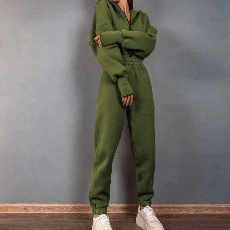 Elegant Hoodies Jumpsuit Fashion Women Long Sleeve One Piece Outfit Warm Overalls Autumn Winter Sportwear Rompers Tracksuits New