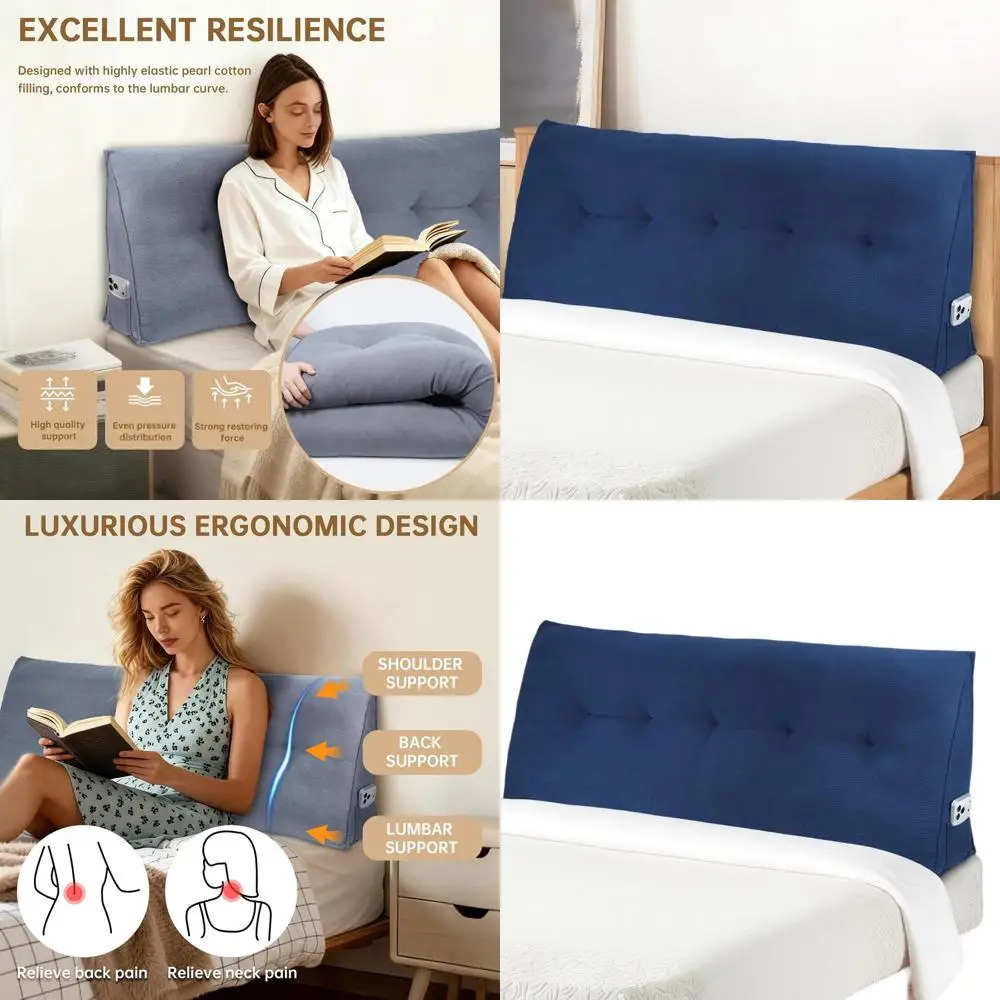 

Подушка на танкетке королевского размера для общежитий, дневников, поддержка спины, сидения, чтения, темно-синий