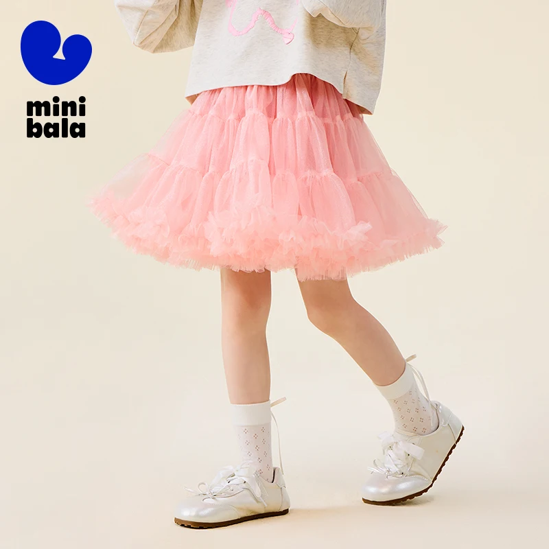 

Mini Balabala Skirt Girls 2025 Autumn Sweet Glitter Mesh Princess Tutu Skirt for Daily and Party Wear