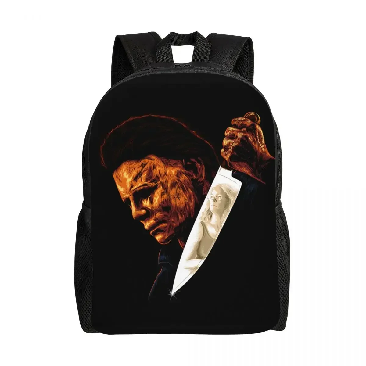 Custom น่ากลัว Michael Myers กระเป๋าเป้สะพายหลังผู้หญิงผู้ชายโรงเรียนคอมพิวเตอร์ Bookbag ฮาโลวีนสยองขวัญวิทยาลัยนักเรียน Daypack กระเป๋า