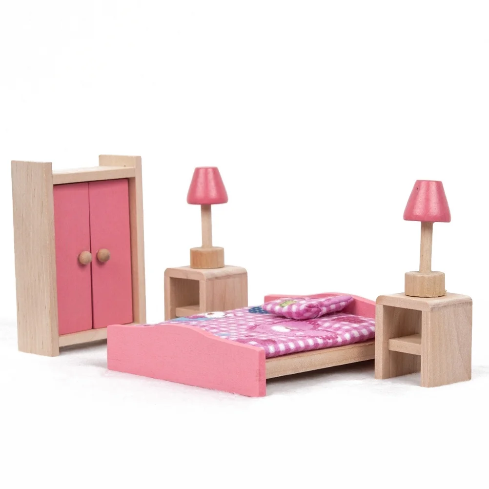 

Miniature Furniture Set Wooden Role Play Bathroom Accessories Exquisite Handmade Mini House Bedroom Decor Kids Gift