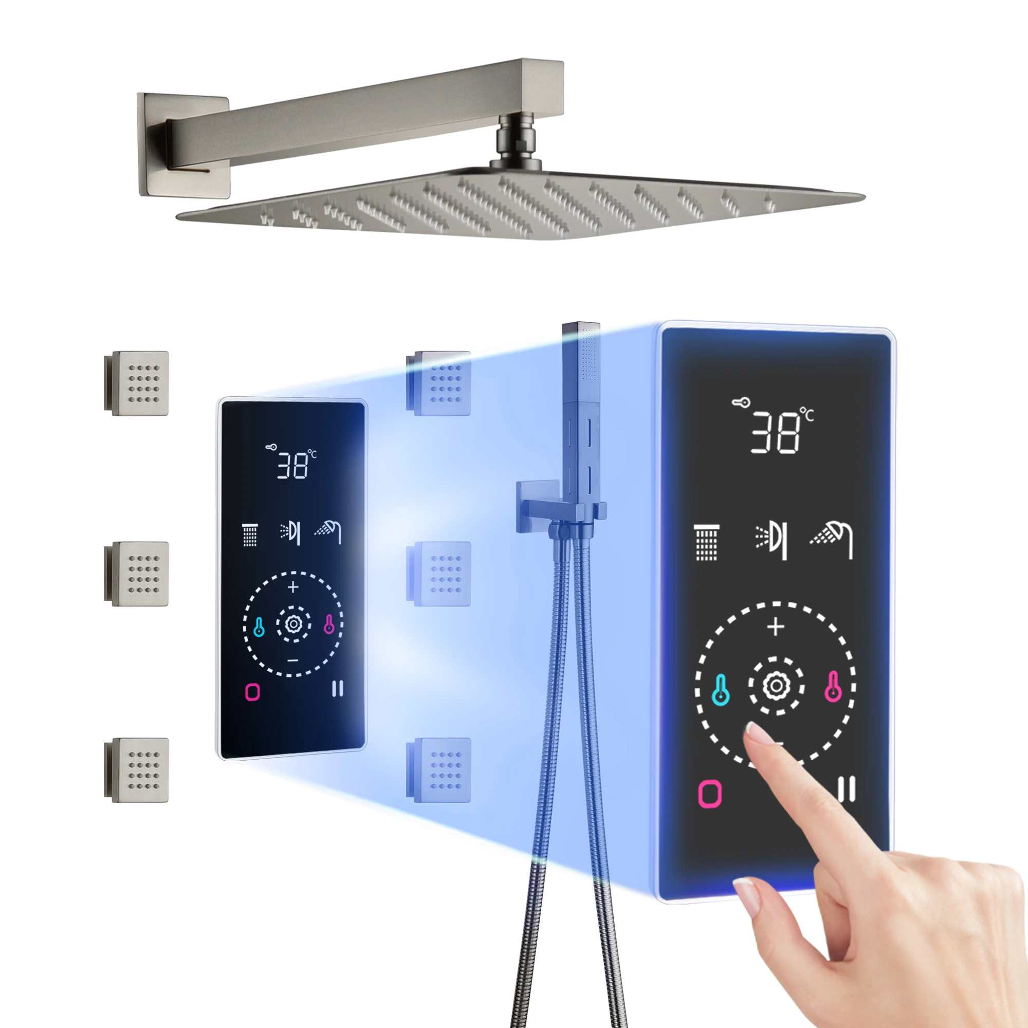 Brushed Nickel Smart Shower 3 Functions Shower Set for Bathrooms