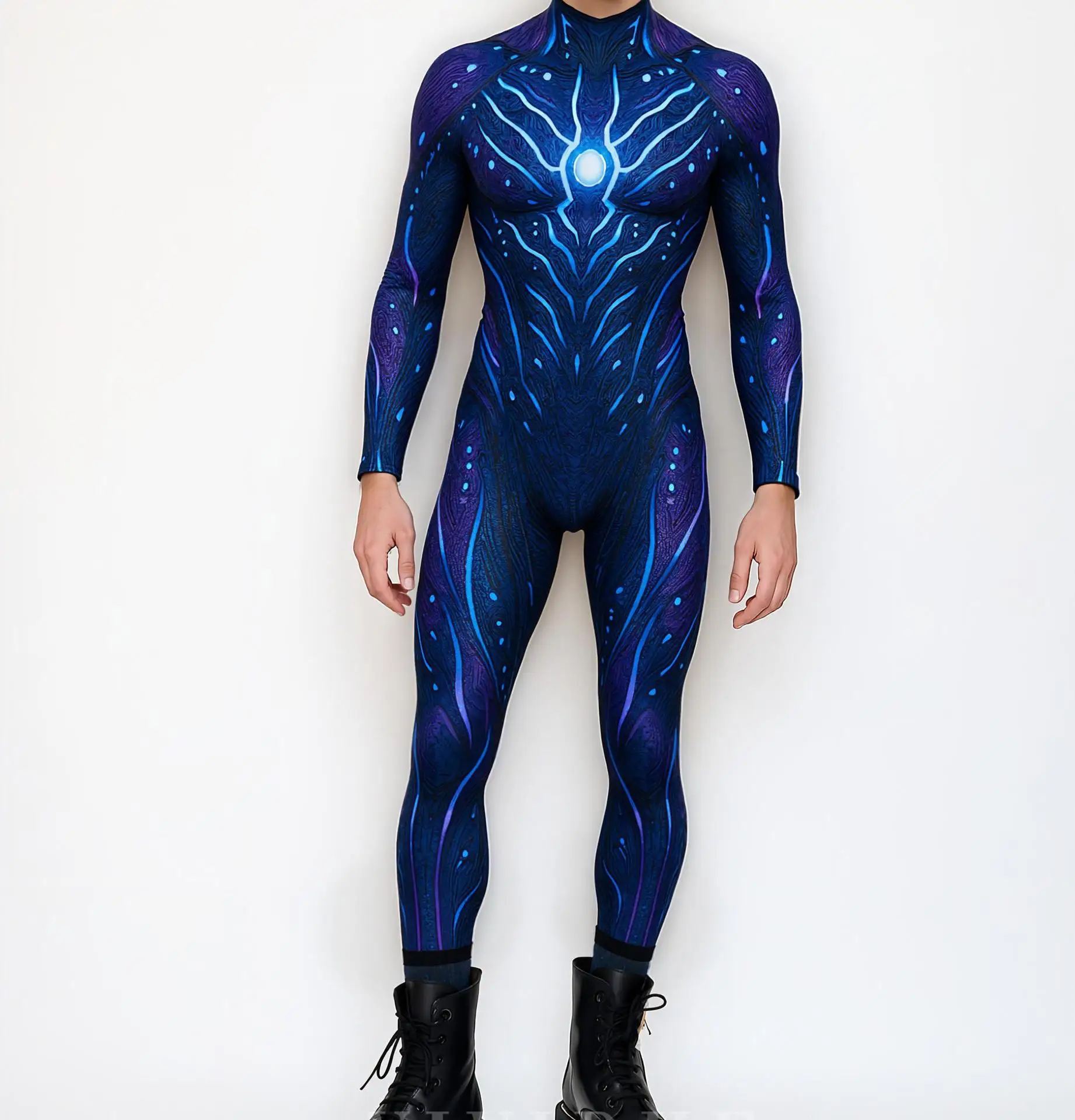 Bunter Kunstdruck Herren Feiertags-Party-Jumpsuit Erwachsenen Bühnen-Performance-Bodysuit Halloween Cosplay Karneval Radsport Zentai – Detail 6