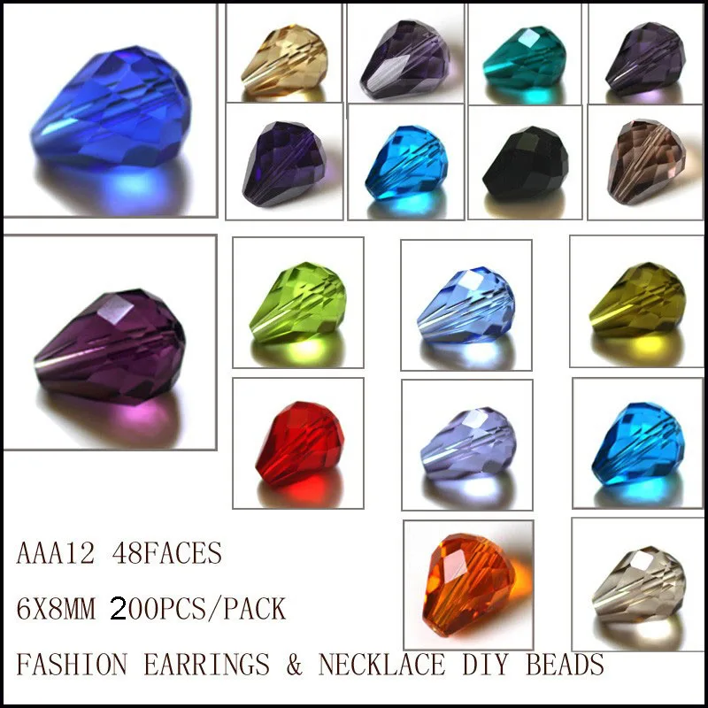 

AAA Tear Drop Crystal Beads 8*6MM 200PCS/LOT Mixed Color Crystal Drop Beads Faceted Glass Beads for Jewelry