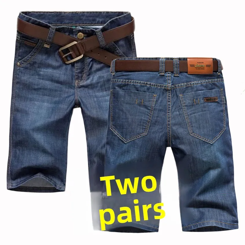 

Summer Thin Denim ort Pants Men's Casual Five-Point Loose Straight Leg Elastic Jeans Trendy Youth Cotton Fabric mid Waist