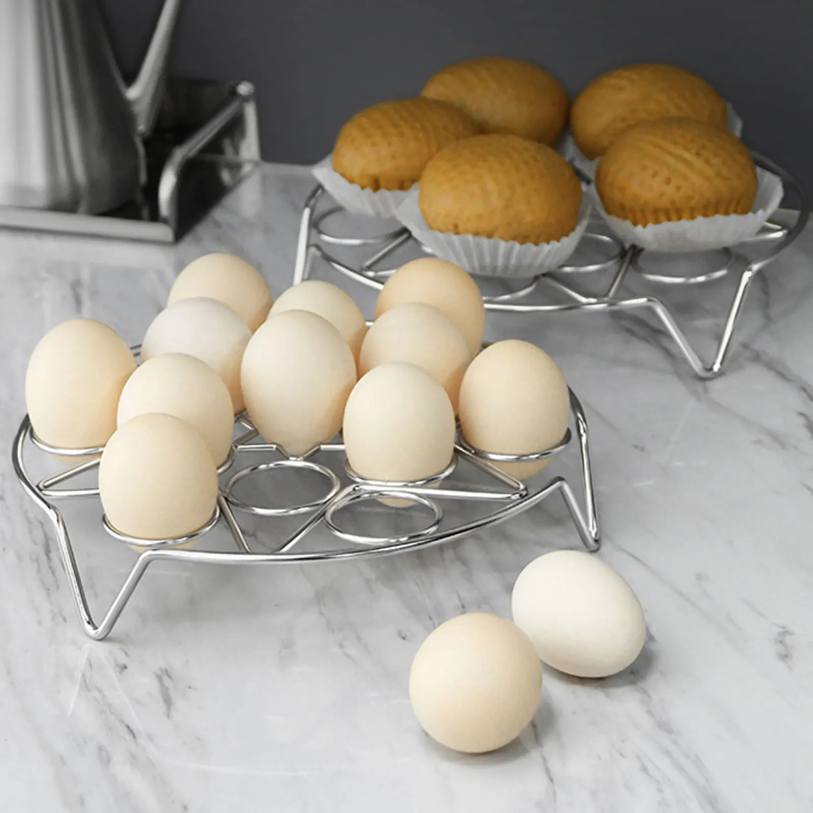 

2Pcs Stainless Steel Egg Steamer Rack 12Holes 6Holes Foldable Kitchen Tool MultiFunction Egg Tray Steaming Holder