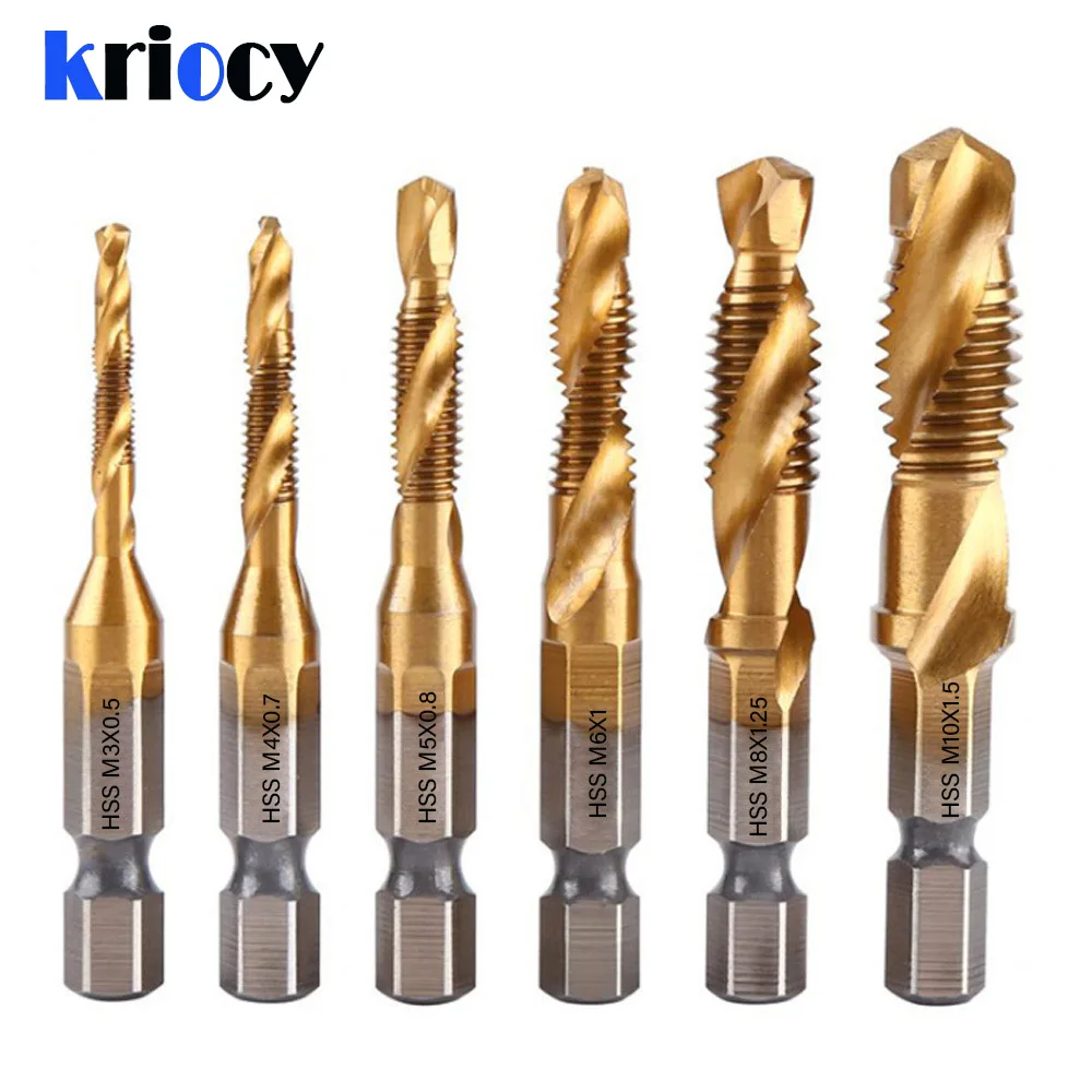 Tap Drill Titanium Plated Hex Shank HSS Screw Thread Metric Tap Drill Bits Screw Machine Compound M3 M4 M5 M6 M8 M10 Hand Tools