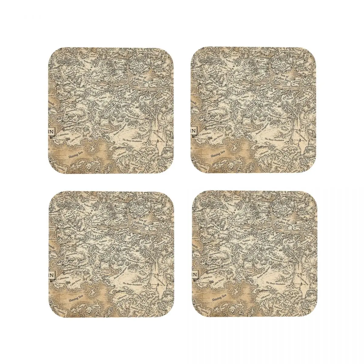 Annotated Map Of Faerun Coasters Kitchen Placemats Waterproof Insulation Cup Coffee Mats For Decor Home Tableware Pads Set of 4