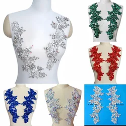 1 paio di VETRO 3D Strass di cristallo Africano Francese Applique di pizzo Toppe per cucire su abiti da sposa Costumi Vestaglia