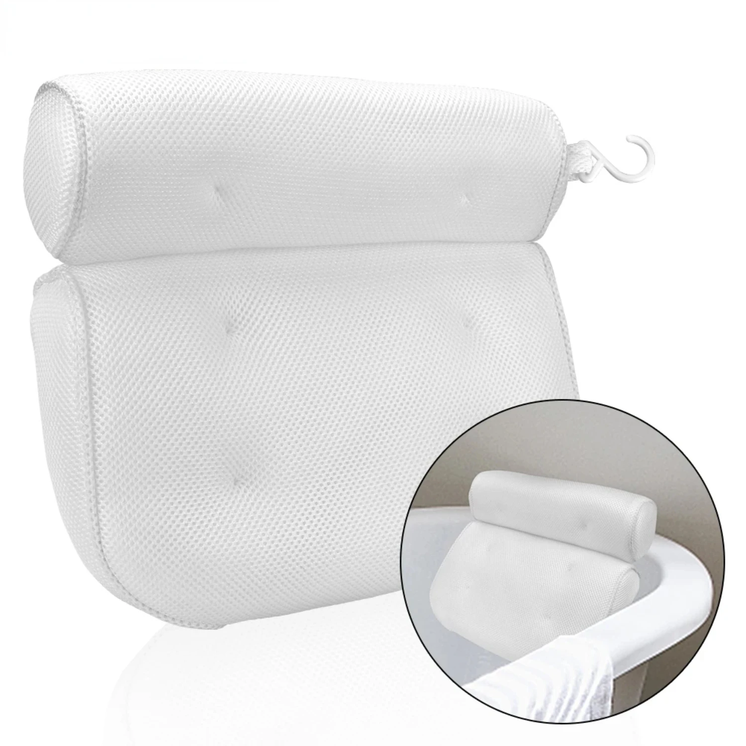 Almohada de baño con ventosas para soporte de cuello y espalda, malla 3D, suministro de baño transpirable, Spa, bañera, reposacabezas, almohadas, lufa