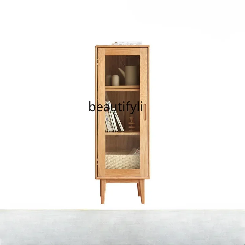 

z1Solid Wood TV Side Cabinet Small Apartment Storage Cabinet Modern Minimalist Living Room Oak Locker