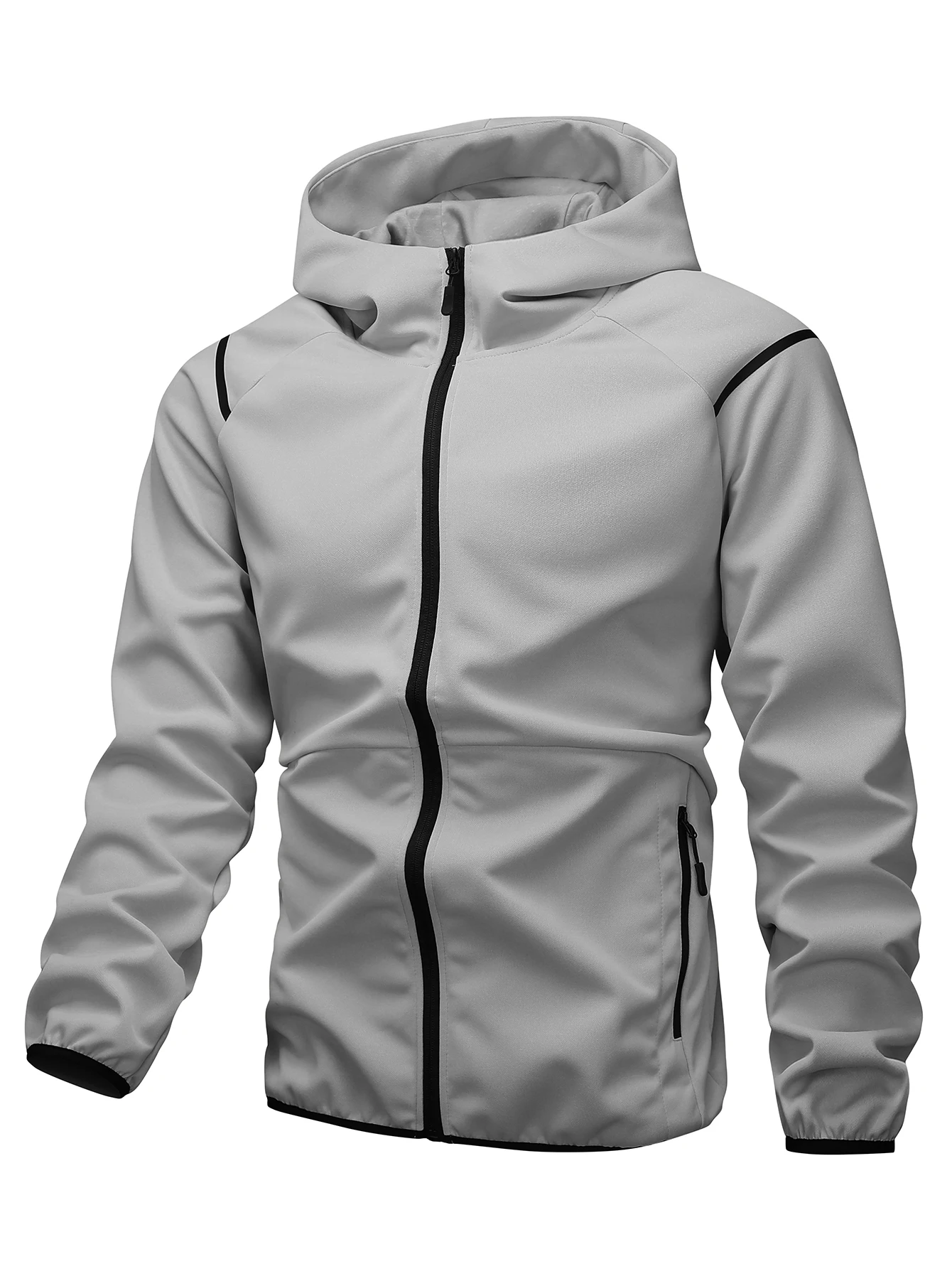 

1 Piece Light Gray Hooded Sports Jacket, Minimalist Functional Style, Full - Zip + Side Pocket, for Fitness / Daily Commute Crow