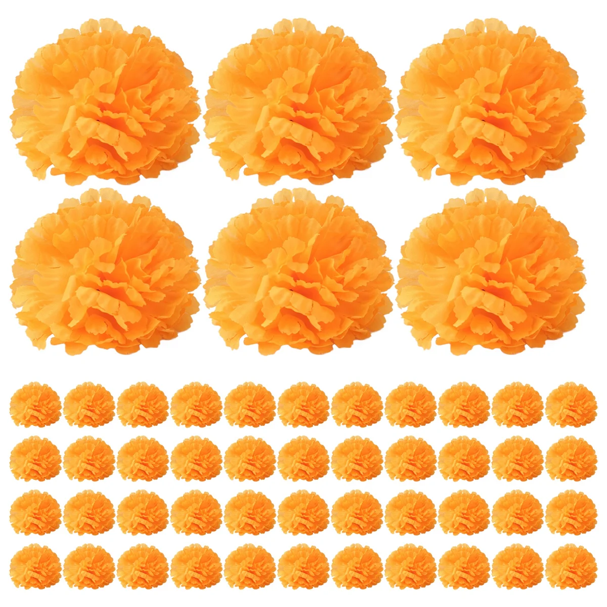 A98U 3.9inch Marigold Flowers Artificial Day of the Dead Flower 50Pcs Fake Marigold Flowers Head for Marigold Garland Making