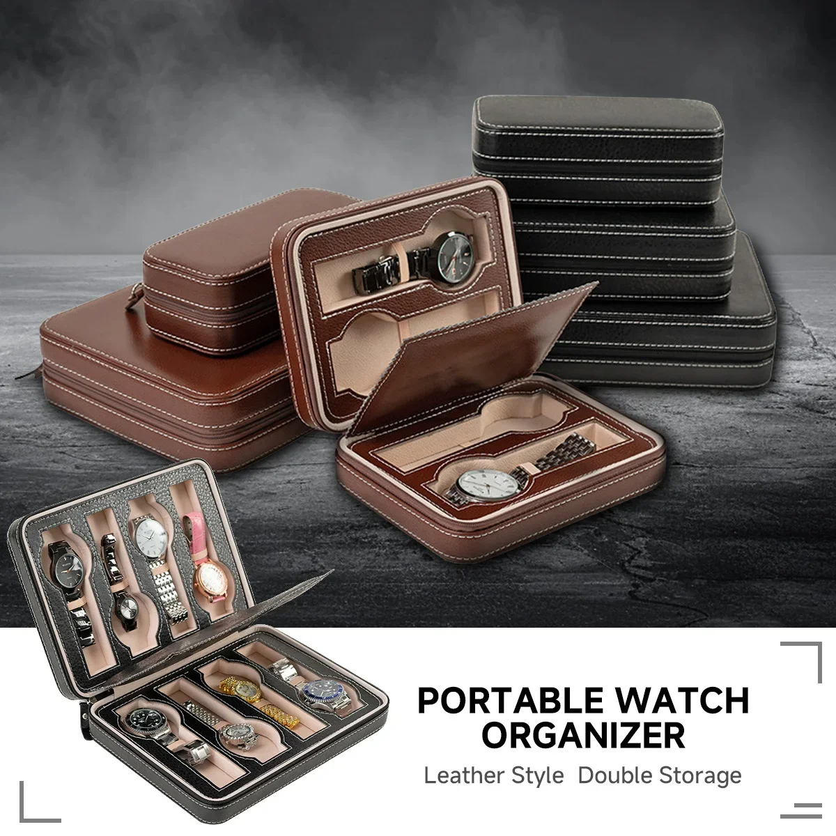 2/4/8 Slots PU Leather Watches Organizer Box Travel Storage Bag Pouch Double Layer Watch Band Organizer Holder Case gift box