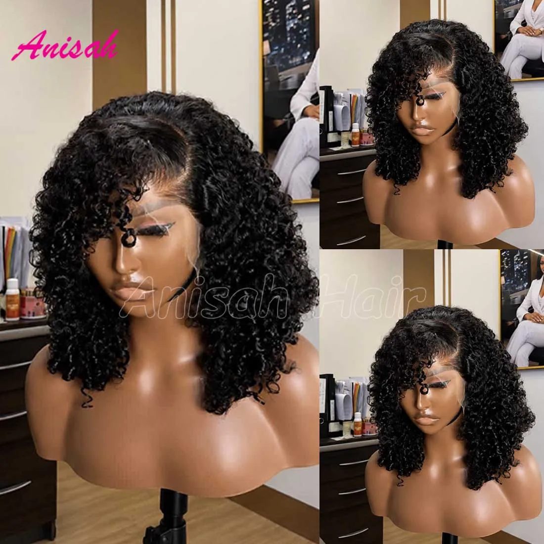 Brazilian Transparent Pixie Curly Lace Front Human Hair Wigs Brazilian Real Virgin Hair 5x5 Lace Closures Wear Go Glueless Wigs