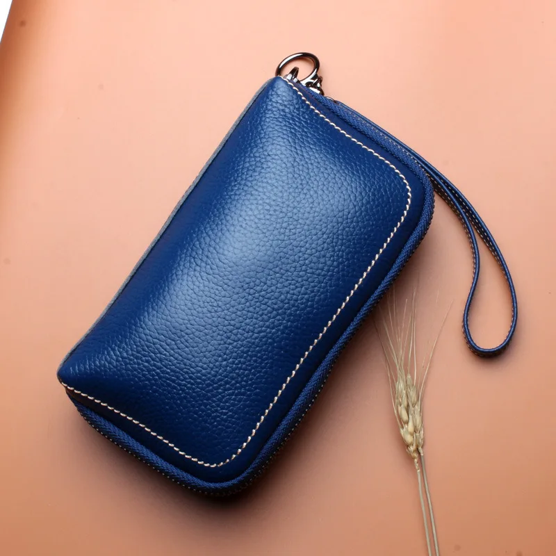 2022 Women's Hand-Held Mobile Phone Bag First Layer Cowhide Cosmetic Bag New European And American Long Large-Capacity Wallet