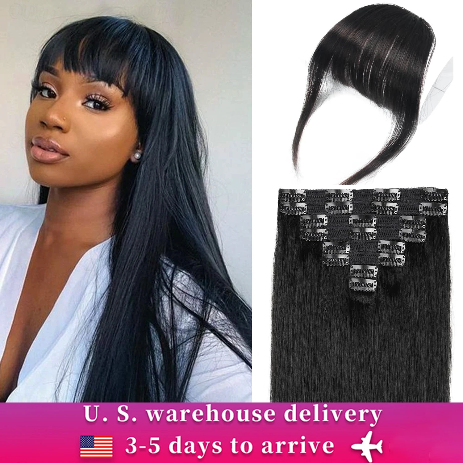 Straight Clip in Hair Extensions Real Human Hair 18Inch 70g/7Pcs 1B Natural Black 100% Brazilian Remy Soft Human Hair for Women