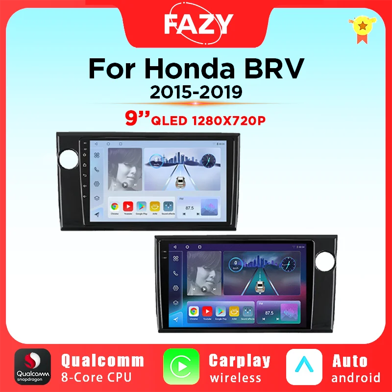 

FAZY Wireless CarPlay Android Auto Radio For Honda BRV 2015-2019 4G Car Multimedia Video Player Screen Stereo GPS Navi DVD 2 Din