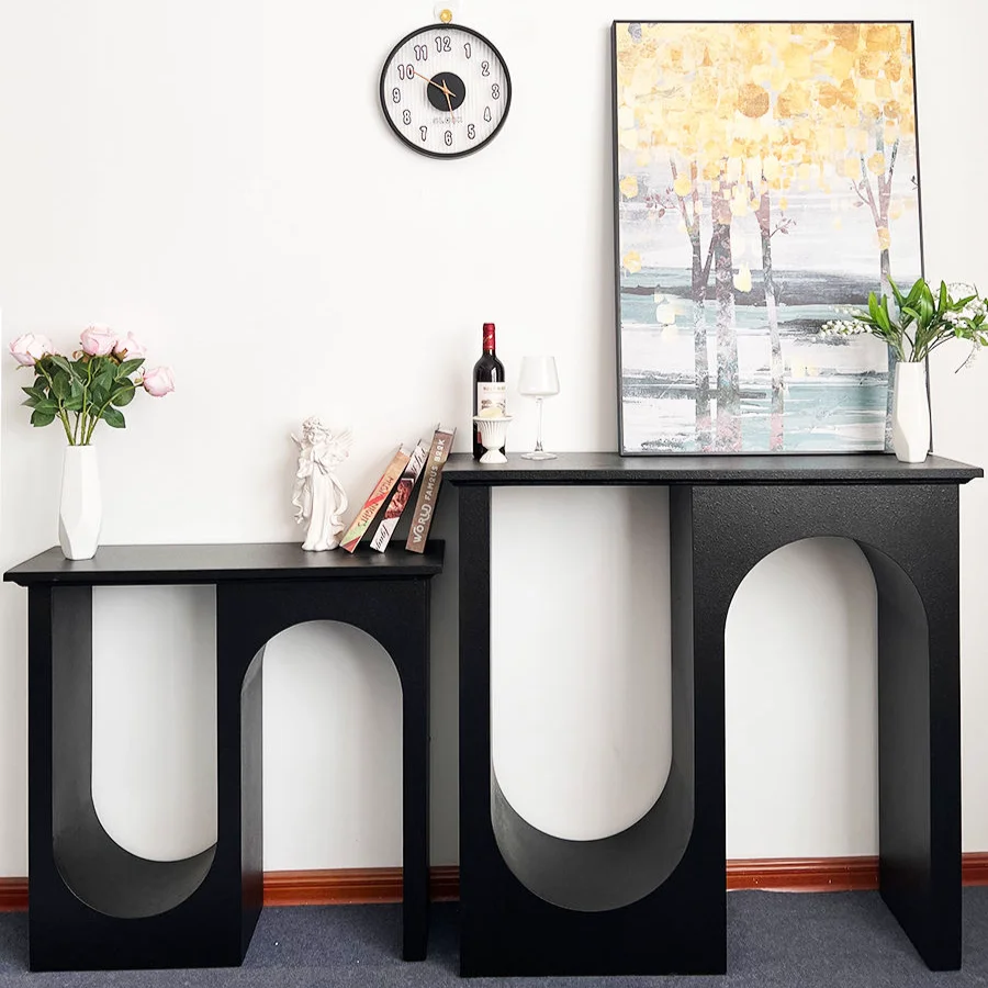 

Italian style light luxury black double arc entrance counter minimalist decoration entrance cabinet