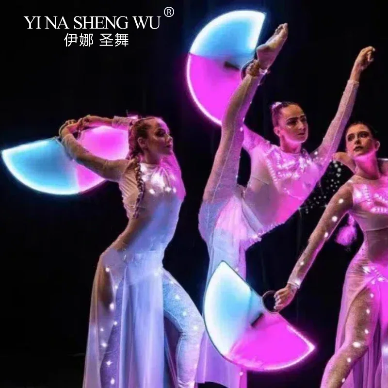 LED Luminous Fan Stage Performance Props Party Decoration Semicircle Fan for Jazz Dance Bar Nightclub Atmosphere Creative Props