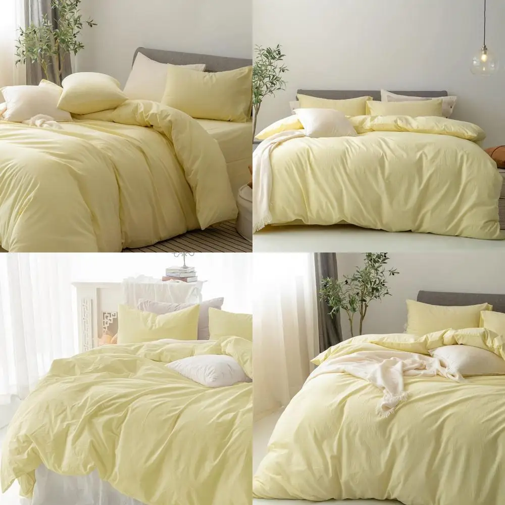 

Комплект постельного белья из 100% хлопка и льна – дышащий, уютный, пастельно-желтый, 3 предмета, для кровати размера «queen»